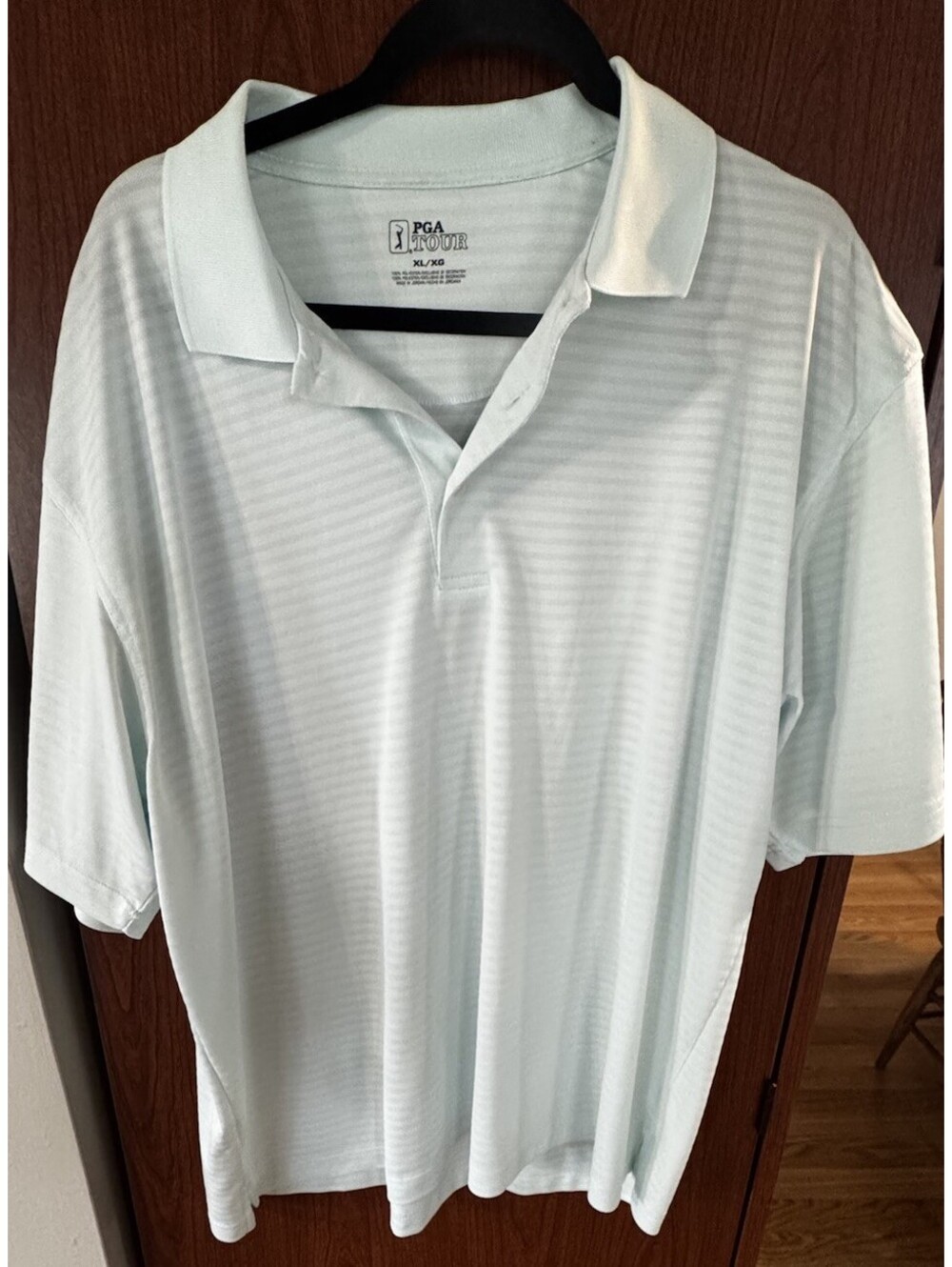 PGA TOUR Golf Polo Shirt Men’s XL Light Blue Striped Performance Short Sleeve